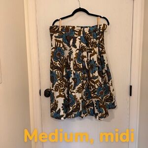 Elegant Floral A-Line Skirt - Blue and Brown
